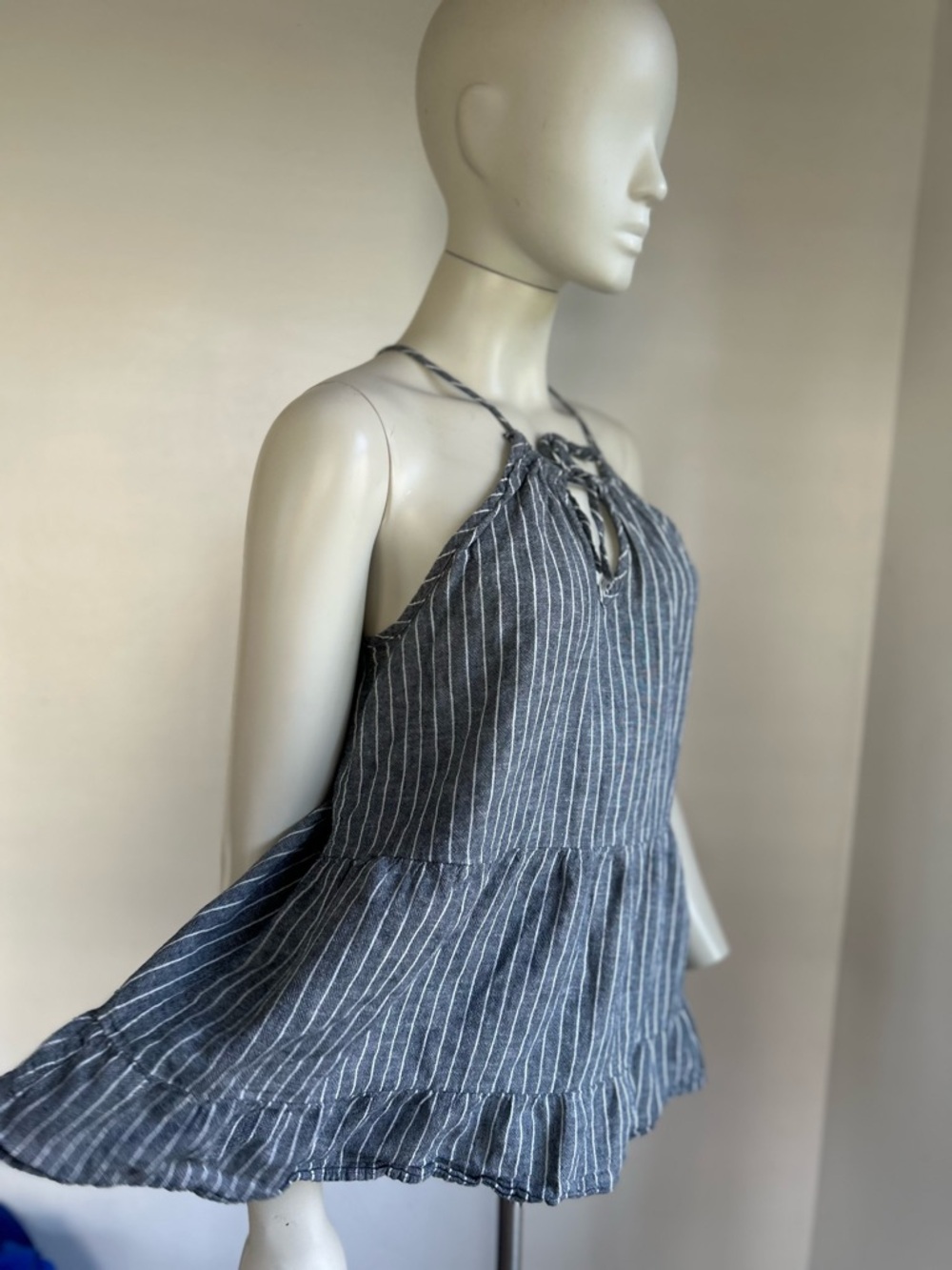 Cotton bleu Women’s Black and White Striped Halter Peplum Top m